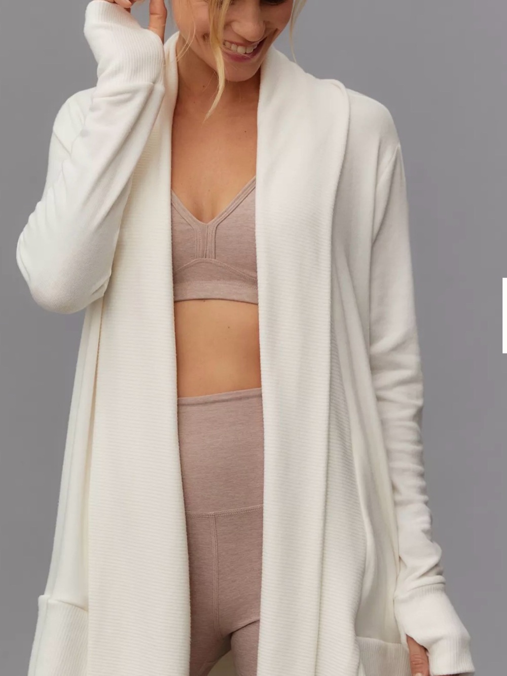 Beyond Yoga Relaxed Small Cardigan Sweater Cream S Cozy Lounge Quiet Luxury Soft